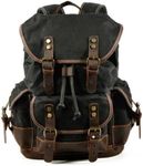 Jahomieo Vintage Canvas Leather Backpack for Men Casual Hiking Rucksack 15.6" Laptop Backpacks, Black, Large, Vintage