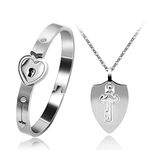 Uloveido Matching Key Pendant Necklace and Lock Bangle Bracelet Set for Couples Women and Men (Y473-platinum)