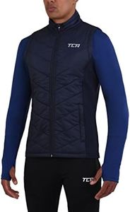 TCA Men's Excel Runner Walking Hiking Lightweight Full Zip Sleveless Puffer Padded Vest with Zipper Pockets- Navy Blazer, XL