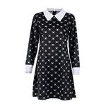 SOUTHSKY Black Dress White Collar Skull Pattern for Girls Costume Addams Wednesday Halloween Carnival Role-playing (S)