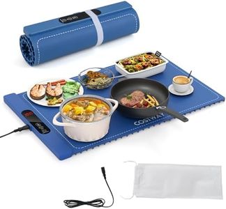 COSTWAY Food Warming Mat, Rollable Electric Warming Tray with Timer, Temperature Settings, Full Surface Heating, Child Lock & Storage Bag, Silicone Heating Mat (Blue, 6 Temperature, 5 Timer, 61x38cm)