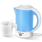Aigostar 0.6L Travel Electric Kettle Set, 650W Low Wattage Mini Water Boiler with 2 Cups & 2 Spoons, Cruise & Hotel Friendly, Portable Small Jug for Seniors & Camping, BPA Free, 230V, UK Plug, Blue