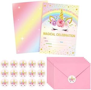 24 Set Unicorn Party Invitation with Envelope and Sticker Rainbow Unicorn Party Supplies for Girls Boys Fill in the Blank Invites for Kids Birthday Baby Shower Decoration (Girls Unicorn)