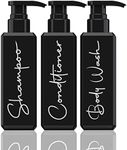 TwoP Brands Large Shampoo and Conditioner Dispenser - Printed Soap Dispenser Set with Pump - Body Wash, Shampoo, and Conditioner Bottle for Shower Wall - Set of 3 Refillable Shampoo Bottles