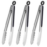 HINMAY Stainless Steel Kitchen Tongs 9-Inch Cooking Tongs, Set of 3