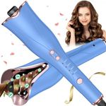 Automatic Hair Curler, Thoussilk Automatic Curling Iron Wand with 4 Temperatures, Auto Rotating Hair Curler with Auto Shut-Off and Fast Heating for Hair Styling, Blue