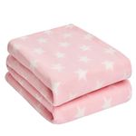 Dreamscene Flannel Fleece Stars Throw Over Bed Warm Soft Blanket Plush for Baby Kids Sofa, Blush Pink - 120 x 150 cm