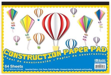 BAZIC Products Mini Construction Paper Pad 64 Sheet 6" X 9", Assorted Colors, for Fold Cut Glue, Gift for Classrooms School Home DIY, 48-Pack