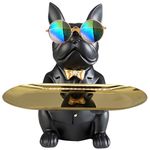 French Bulldog Statue,Resin Bulldog Decor with Tray, Candy Dish Key Holder Bowl Storage Ornament Sculpture for Home Decor,Accessories for Office Desk Figurines Entryway Table Decor (Sitting,Black)