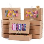 AbovePrime 50pcs 7x4.3x1.5 Inches Kraft Brown Bakery Boxes with Window Includes Jute Twine and Stickers,Sturdy Paperboard for Cookies, Pastries, Desserts, Macarons, Chocolates.