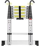 2.6M/8.5FT Telescoping Ladder, Aluminum Lightweight Telescopic Ladders with Stabilizer and Detachable Hooks, Portable Extension Loft Ladder for RV or Outdoor Work, 330lb Capacity