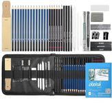 Corslet 41 Piece Drawing Pencils with Sketch Book 16 Pages 6 HB Sketch Pencils Professional Drawing Kit in Zipper Case, Sketching Art Set with Graphite Charcoal Sticks Tool for Adults Kids All in Case