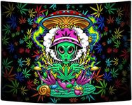 Weed Tapestry Trippy Cool Alien Stoner Tapestry for Men Psychedelic Mushroom Snail Tie Dye Tapestry for Bedroom Aesthetic Colorful Cannabis Marijuana Leaf for Living Room Dorm Wall Decor, (60X40)