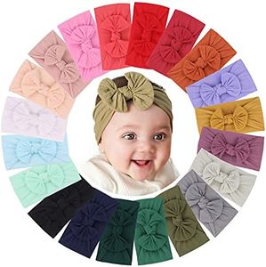 jollybows 20pcs Baby Girls Nylon Headbands Turban Hair Bows Hair Band Elastic Hair Accessories for Kids Toddlers Infants Newborn