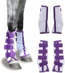 Gallopoff Horse Fly Boots Set of 4 - No-Rub Airflow Mesh Leggings to Reduce Stomping - Stay-on Breathable Horse Leg Wraps for Pasture, Stable & Field Violet Pony