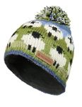 Pachamama Women Wool Bobble Beanie Hat Handknitted Cute Sheep Design Multicoloured One Size Handmade Extra Warm Fair Trade