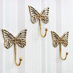 IndianShelf Decorative Brass Butterfly Cute Kids Wall Hooks Heavy Duty Coat Rack Wall Mount Vintage Gold Towel Hooks for Hanging Coats, Keys, Backpack, Purse, Hat, Jewelry & More - 3 Pack