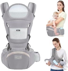 TOFFCAEA Multifonction Porte Bébé Randonnée 6 en 1 avec Siège à Hanche, Ergonomique, Ajustable, pour les Bébés et les Enfants de 3 à 36 Mois(3.5 à 20 kg) (Gris Tour de taille 71-118cm