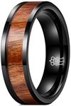 THREE KEYS JEWELRY 6mm Black Ceramic Wedding Ring with Real Koa Wood Inlay Flat Top Wedding Band Engagement Ring Comfort Fit Size 10