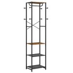 HOOBRO Coat Stand, Coat Rack Stand, Freestanding Coat Rack with 3 Shelves and 8 Hooks, Clothes Rack, Hall Tree for Bedroom, 40 x 28 x 181 cm, for Entryway, Industrial, Rustic Brown and Black EBF04YM01