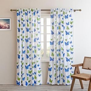 HOMEMONDE Sheer Cotton Curtains Customize - Printed Set of 2 Transparent Curtain Hang with Rod Pocket Luxury Light Filtering Drapes - Butterfly - Multicolor