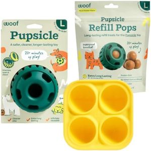 WOOF Starter Pack - Interactive Dog Ball Toy for Boredom - Dog Treat Molds Silicone - Chicken-Flavored Healthy Treats for Dogs - Pupsicle Doggy Enrichment Toy - for Large Pups - 25-75 lbs