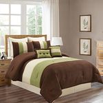 Grand Linen 8 Piece King Size SAGE Green/Brown/Beige Pin Tuck Stripe Regatta Down Alternative Comforter Set 104" X 90" Bedding with Accent Pillows and Euro Shams