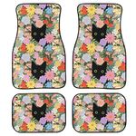 Coloranimal Black Cat Car Floor Mats Flower Cat Auto Front Back Floor Pad Non Anti Dirty Foot Carpet Fit All Vehicle Truck,4 Pcs Set