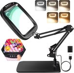 10X 30X Extra Large Magnifying Glass with Light and Stand,7-inch Lighted Magnifier,5 Color Modes Stepless Dimmable,Rectangle Hands-Free Magnifying Glass Desk Lamp for Reading Craft Hobby Close Work LB