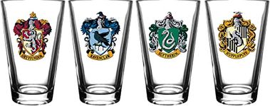 Harry Potter Pint Glass Set - Includes House Crests: Gryffindor, Slytherin, Hufflepuff, & Ravenclaw -16 oz. Capacity - Set of 4 Glasses