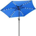 Solar LED Patio Outdoor Umbrella - OKSTENCK with 24LED Lights, Tilt and Crank Table Umbrellas for Garden, Deck, Backyard and Pool, 7.5FT, Ocean Blue