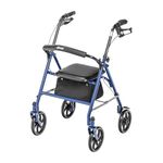 Drive Medical 10257BL-1 4 Wheel Rollator Walker With Seat, Steel Rolling Walker, Height Adjustable, 7.5" Wheels, Removable Back Support, 300 Pound Weight Capacity, Blue