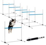 Halloscume 6 Pcs Dog Agility Training Equipments Hobby Horse Jumps Adjustable Jumps Hurdles Pet Jump Bars with Bag and Whistle for Indoor Outdoor Dog Pet Agility Course Game(Blue and White)