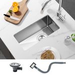 KEOKBON 25 x 45 x 19 cm Small Kitchen Sink, 304 Stainless Steel Brushed Undermount Sink Rectangular Kitchen Sink for Bar,Pub, Caravan,with Overflow Hole, Kitchen Essential, Brushed Satin Process