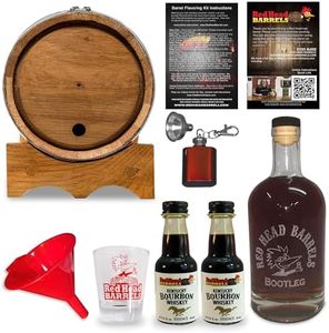 Red Head Barrels 2-Liter Charred American White Oak Whiskey Barrel with Kentucky Bourbon Whiskey Essence, Oak Wood Barrel Homebrew Kit Gift Set, Comes with Shot Glass, Bootleg Bottle, and More