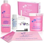 Caribbean Gem Jewelry Cleaner 16oz & 8oz, Basket, Brush, Polishing Cream & Polishing Cloth - Jewelry Cleaning Kit for All Gold, Silver, Diamonds, Rings, Necklaces, Gems, Precious Stones & Metals