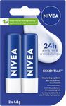 NIVEA Lip Care Essential, (2 X 4.8g) | Made with Jojoba Oil & Shea Butter, 24H Hydration, Transparent
