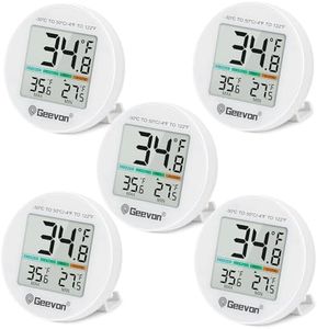 Geevon Small Digital Refrigerator Thermometer 5 Pack, IP65 Waterproof Commercial and Home Use, Max/Min Record Function with LCD Screen, Stand and Magnetic Back, for Fridge, Freezer Scenarios