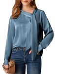 GRACE KARIN Ladies Blouses Long Sleeve Blouse for Women UK Loose Fit Work Office Tops Shirt Blue M