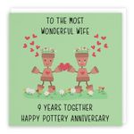 Hunts England - Wife 9th Anniversary Card - To The Most Wonderful Wife - 9 Years Together - Happy Pottery Anniversary - Iconic Collection