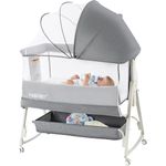 NiBaby 3 in 1 Baby Bassinet Bedside Sleeper, 6 Height Adjustable Portable Baby Crib Bedside Bassinet with Wheels, Mosquito Net & Storage Basket for Safe Co-Sleeping, Fit for Newborn/Infants (Gray)