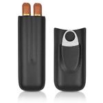 cgaplus 2-Finger Leather Cigar Case with Cutter Leather Lined Cigar Humidor Portable Travel Cigar Case Black