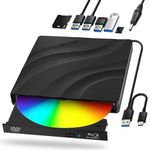 Lefunpets External Blu-ray Drive with USB 3.0 Type-C Portable Blu Ray Drive Portable 3D CD DVD Burner Optical Bluray Drive for Laptop PC Desktop Windows 11 10 Mac OS