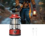 P auke'réi LED Camping Lantern, Vintage Metal Camp Light, Camping Lights, Rechargeable, Portable, Waterproof, 1200 mAh, Outdoor Tent Bulb, Outages (Red, Height 6.8" / 17cm)