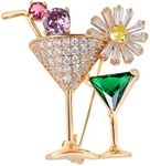 Alilang Golden Tone Shine Clear Crystal Rhinestones Cocktail Wine Straw Flower Glass Brooch Pin