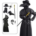 ATTBEA Halloween Costume Compatible for Plague Doctors with Bird Beak Mask, Black Cloak Robe with Hood, Medieval Monk