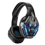 PHOINIKAS PS5 Gaming Headset for PS4, PC, Switch, Q10 Xbox One Headset with Stereo Sound, Detachable Mic, Wireless Bluetooth 5.3 Headphone only for Laptop/Phone/Tablet, 40H Battery (Blue)