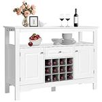 GiantexUK Wooden Storage Cabinet, Freestanding Bar Buffet Sideboard with Wine Rack, Drawer & Shelf, Wine Display Cupboard for Home Kitchen Dining Living Room Entryway (White)