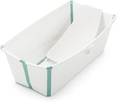 Stokke Flexi Bath Bundle, White Aqua - Foldable Baby Bathtub + Newborn Support - Durable & Easy to Store - Convenient to Use at Home or Traveling - Best for Newborns & Babies Up to 48 Months