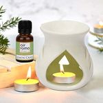 AIR-ROMA Ceramic Aroma White Diffuser Burner With 10Ml Lemon Grass Oil & 2 Pcs Candles